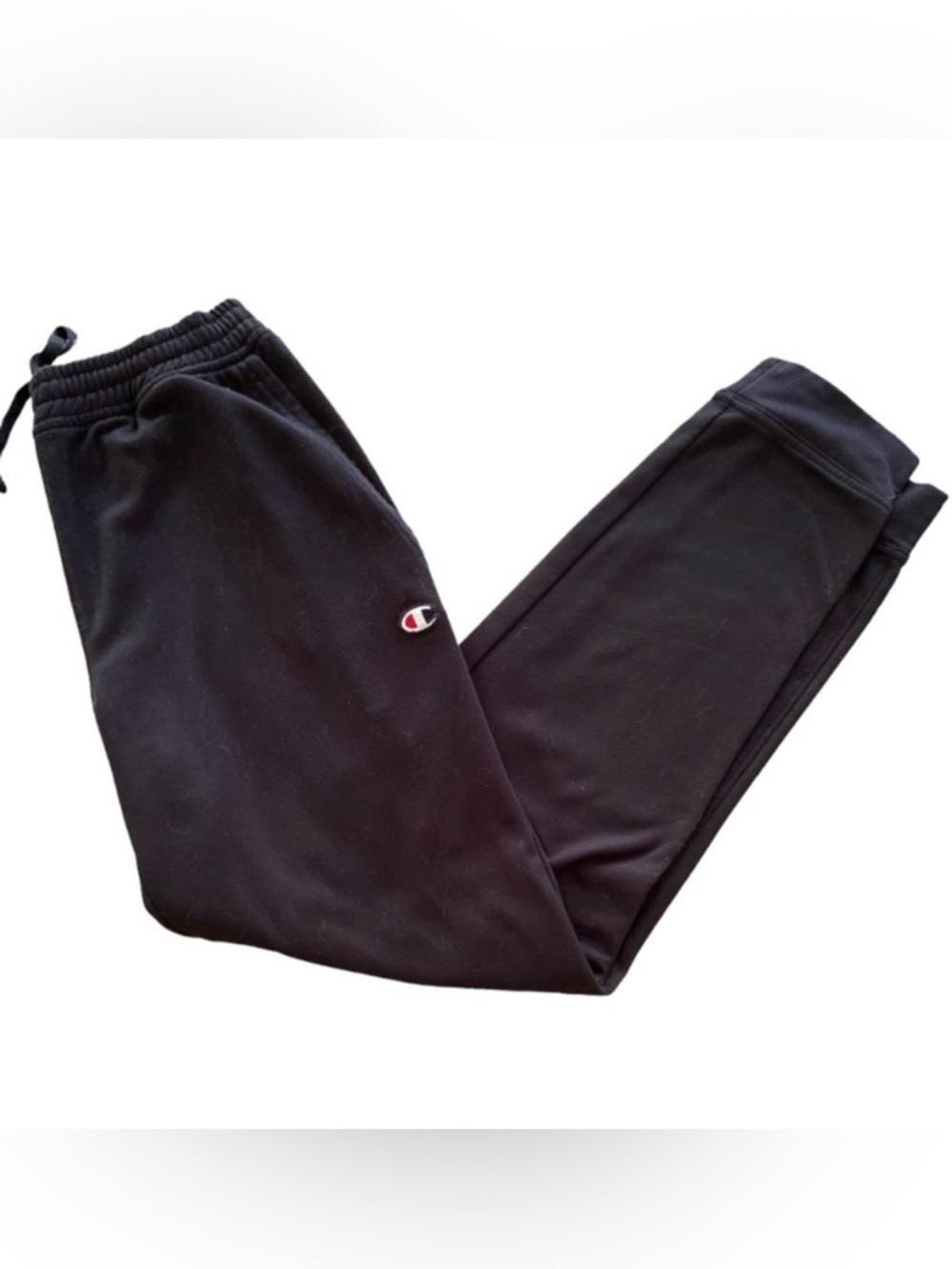Champion Black Sweats Cuffed Ankle Slash Pockets Draw String Waist Small EUC!